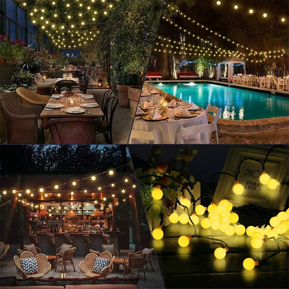 Frosted Globe Solar String Lights 100 LED IP65 Outdoor Fairy Lights