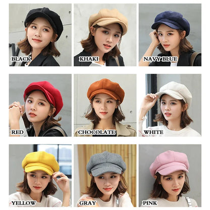 Woolen Octagonal Beret Duckbill Hat Beret British Style
