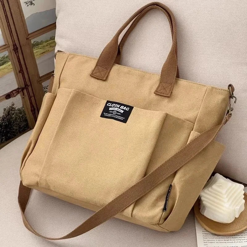 Urban Minimalist Large Capacity Horizontal Canvas Double and Single Straps