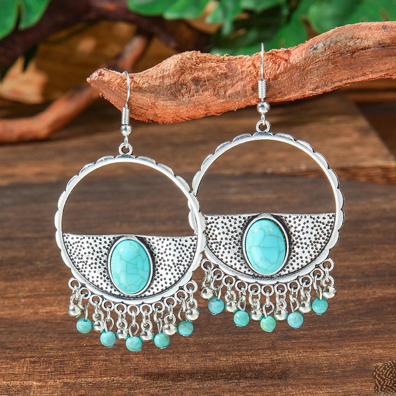Vintage Tibetan Silver Geometric Turquoise Drop Dangle Earrings. 34 Variations