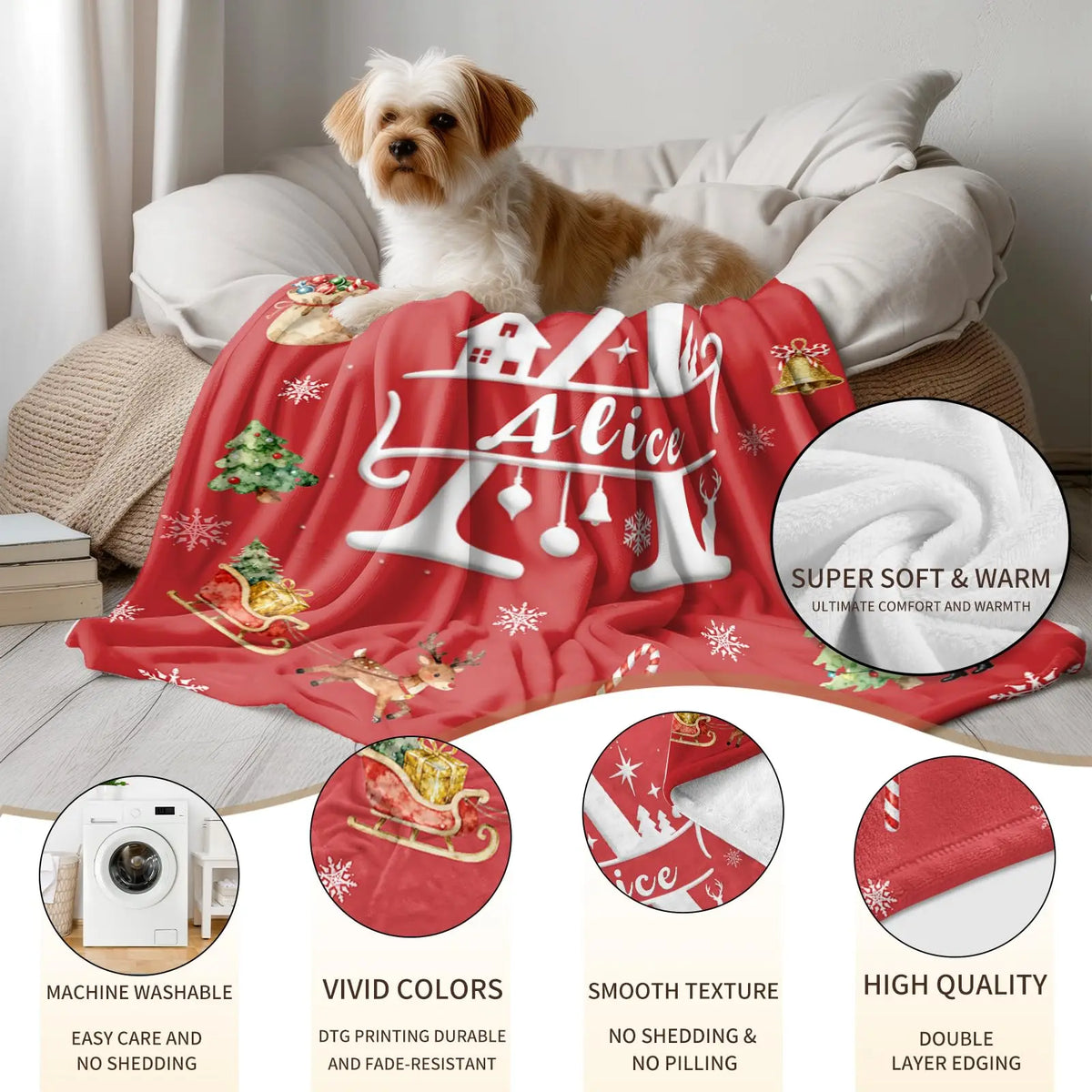 Personalized Christmas Blanket Customized Name Great Stocking Stuffer. 7 colors