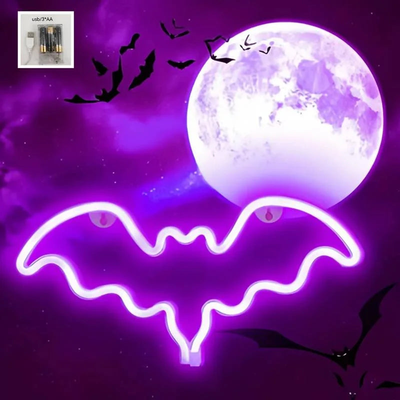 Moon and Bat Halloween Decorative LED Neon Light