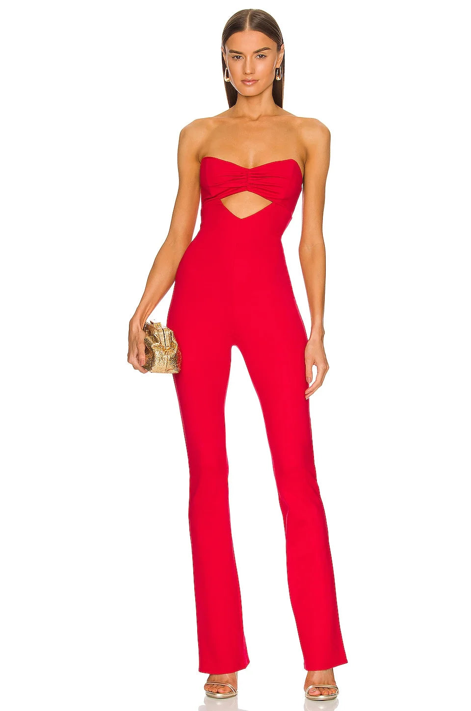 Bandeau Jumpsuit Long Flare Pants Sleeveless Sexy Cut Out Elegant Party Jumpsuit