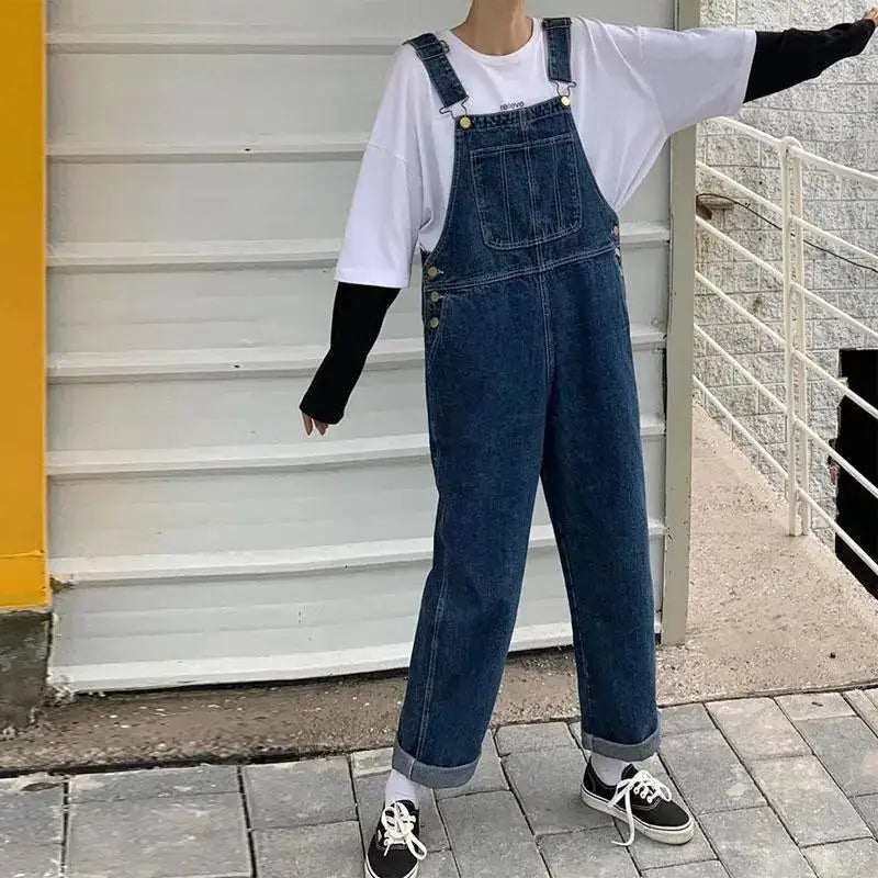 Sizes to 5XL...Retro Denim Overalls, Big Pockets, Loose Denim