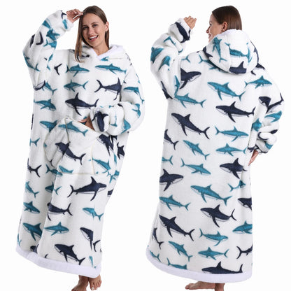 Super Long Flannel Pullover Night Shirt with Pocket and Hood, Super Snuggly for Men and Women, 12 Different Prints