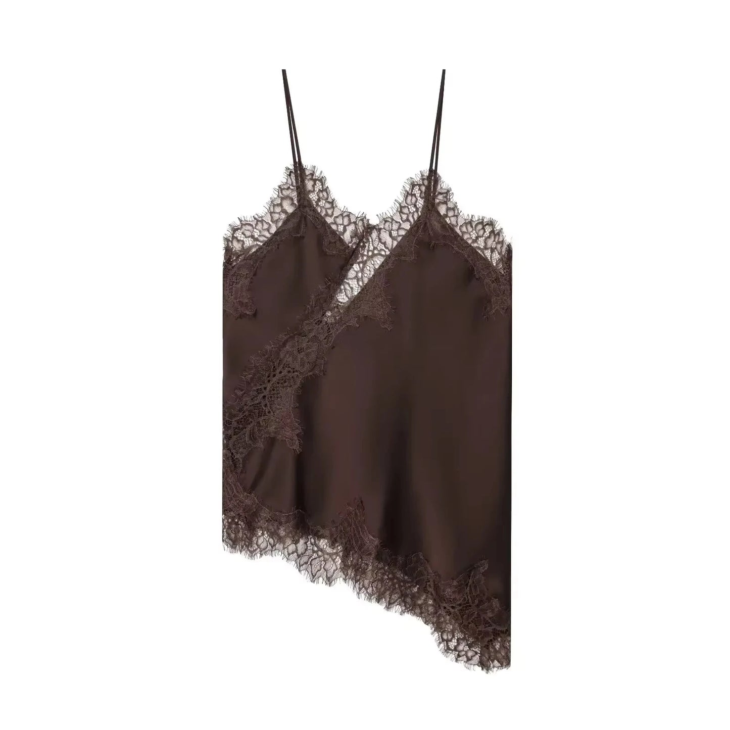 Polka Dot Sling Tops Asymmetric Hem Sleeveless V-Neck Lace Cami