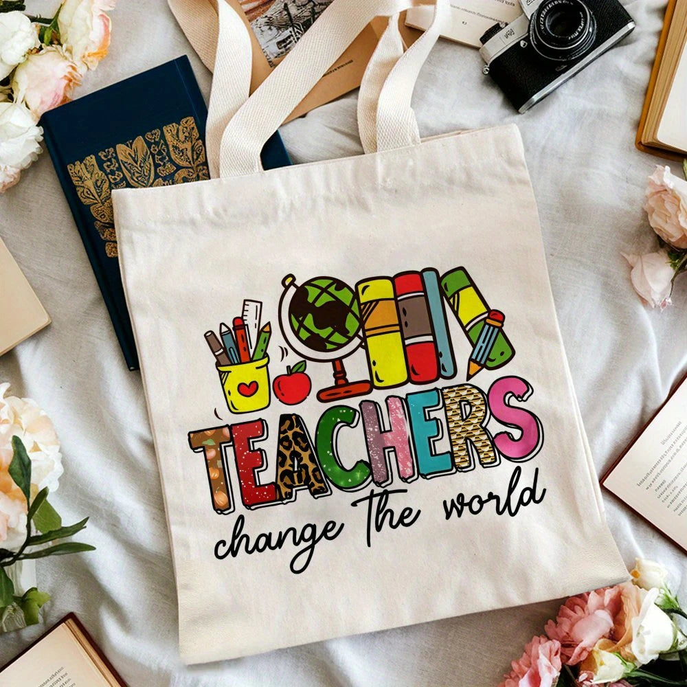 Retro Teacher Canvas Tote Bag "JOY! TEACHERS Change The World" A GREAT GIFT BAG TO PUT YOUR TEACHER'S GIFT IN!!!
