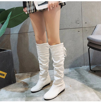 Knee High Boots, in Red, Black, and White, Tall Boots with Low Heel