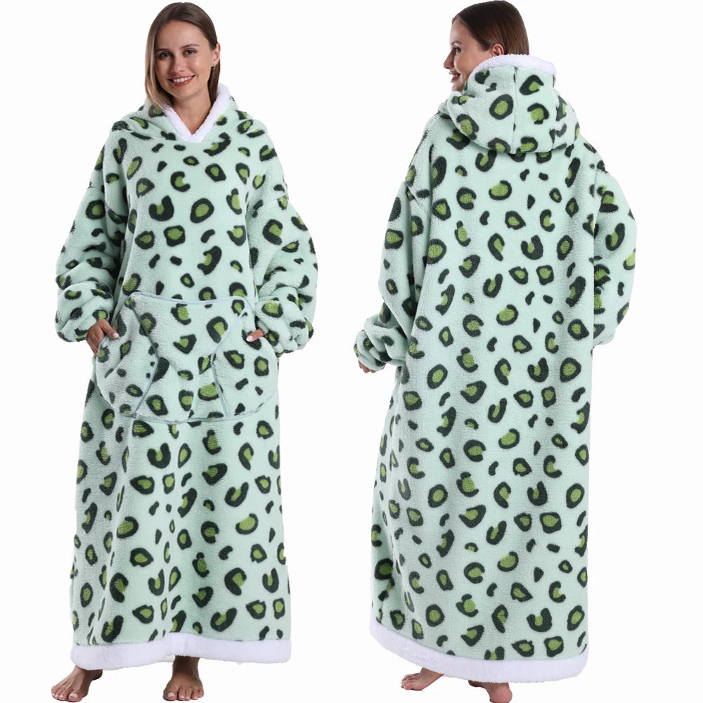 Super Long Flannel Pullover Night Shirt with Pocket and Hood, Super Snuggly for Men and Women, 12 Different Prints