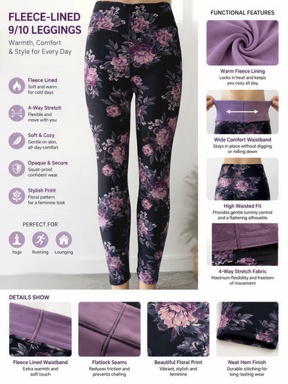 Sizes to 3XL Floral Printed Thick Fleece Lined, Heat Lock and Ankle Length for Winter