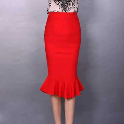 Sizes to 5XL High Waisted Stretchy One Step Pencil Skirt  with Ruffle Hem