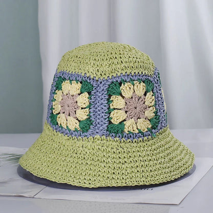 Bright Colored Floweed Crocheted Fisherman Hat