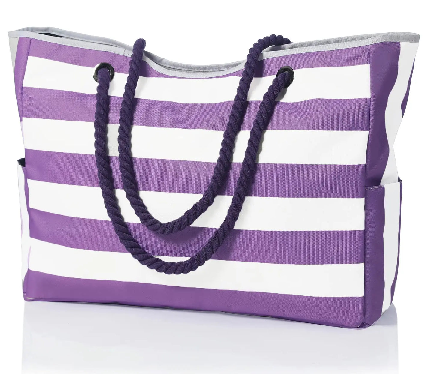 Waterproof, Striped Zipper Bag,  Sand-Resistant Canvas, Convenient Folding Beach Bag ﻿