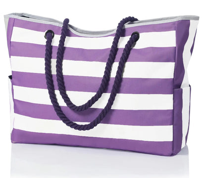 Waterproof, Striped Zipper Bag,  Sand-Resistant Canvas, Convenient Folding Beach Bag ﻿