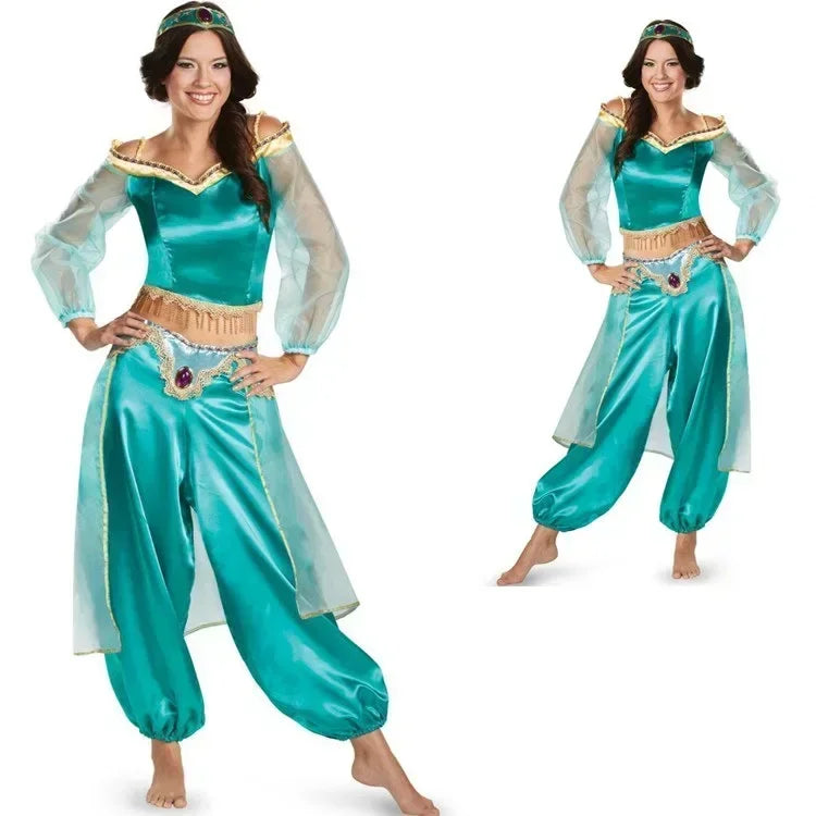 Princess Jasmine  2 piece Costume: Crop Top with long sheer sleeves and Harem Pants