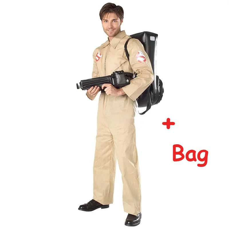 Ghostbusters Costumes Themed Cosplay Jumpsuit with Bag, Ideal Children and Adult Full Set Costumes