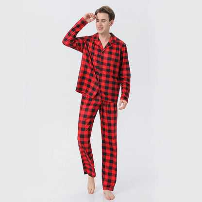 Christmas Family Pajamas Plaid Print Mother Father Kids Matching Full Sleeve, Button Shirt, Child's Set or Gown