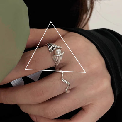 Sterling Silver Rings INS Fashion Vintage Hollow Lines  Adjustable  Jewelry
