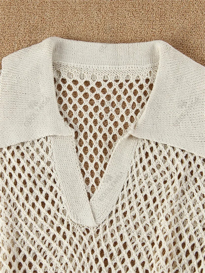 Solid Color Beach Knit Mini Dress, Long Sleeve Swimsuit Cover Up, Boho Holiday Loose Overwear