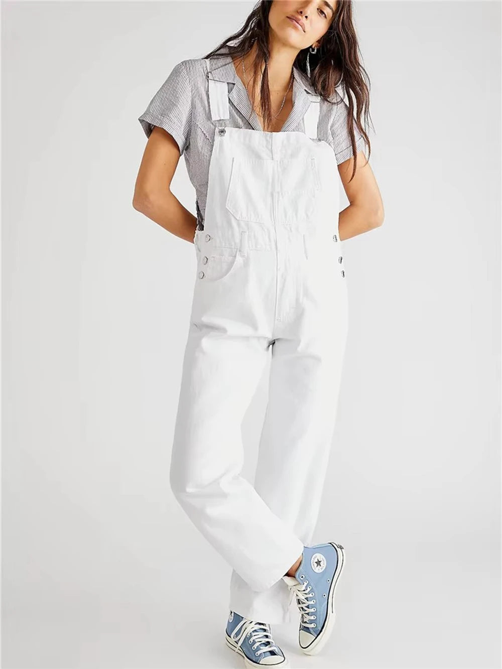 Women's Denim Overalls Vintage Loose-Fit Straight-Leg Denim Jeans Jumpsuits