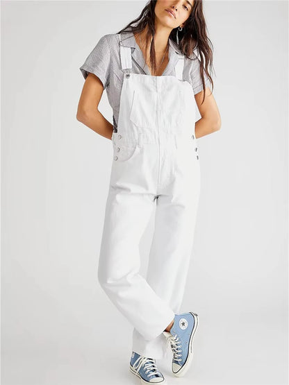 Women's Denim Overalls Vintage Loose-Fit Straight-Leg Denim Jeans Jumpsuits