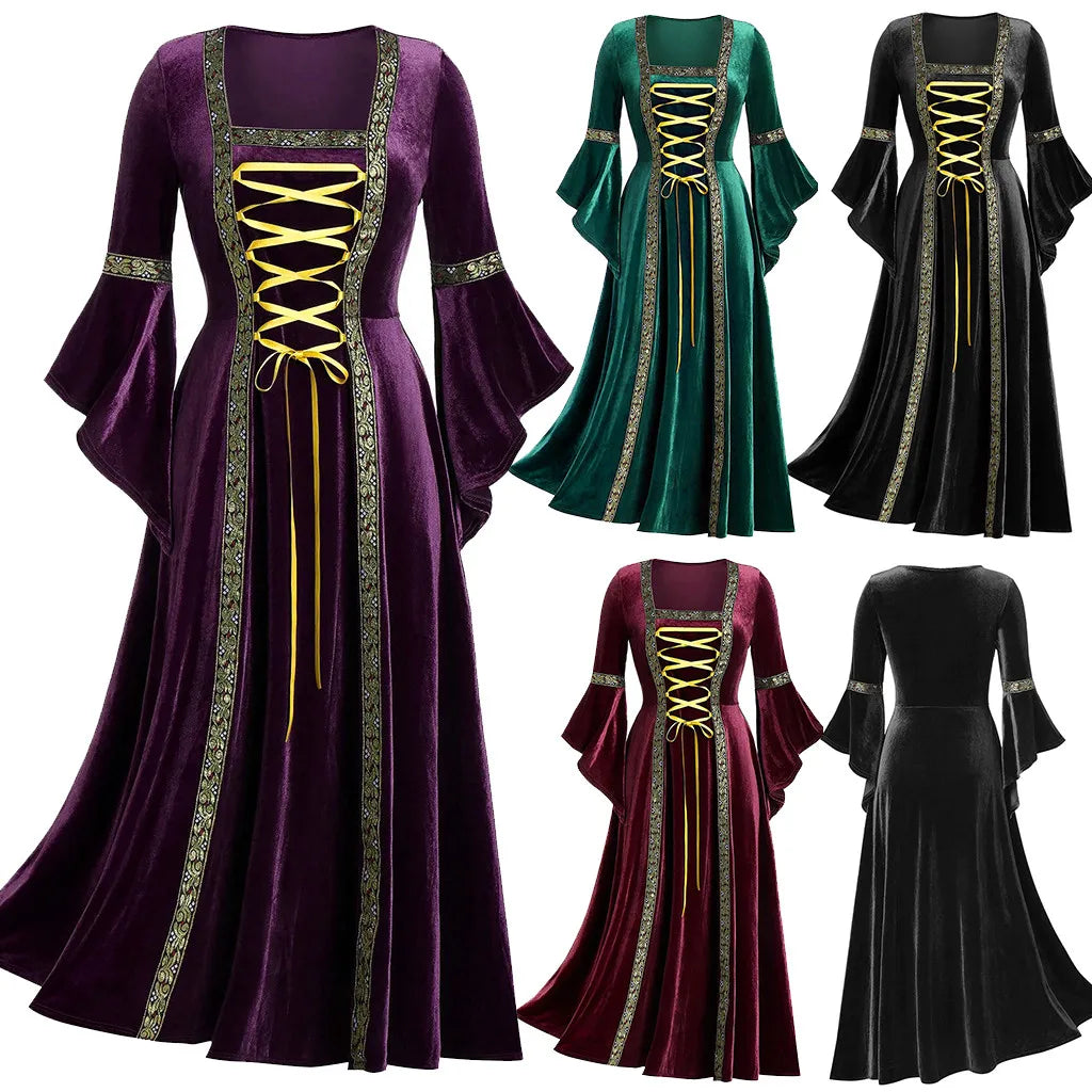 Halloween Long Sleeve Medieval Witch Victorian Gothic Bandage Dress