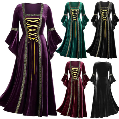 Halloween Long Sleeve Medieval Witch Victorian Gothic Bandage Dress