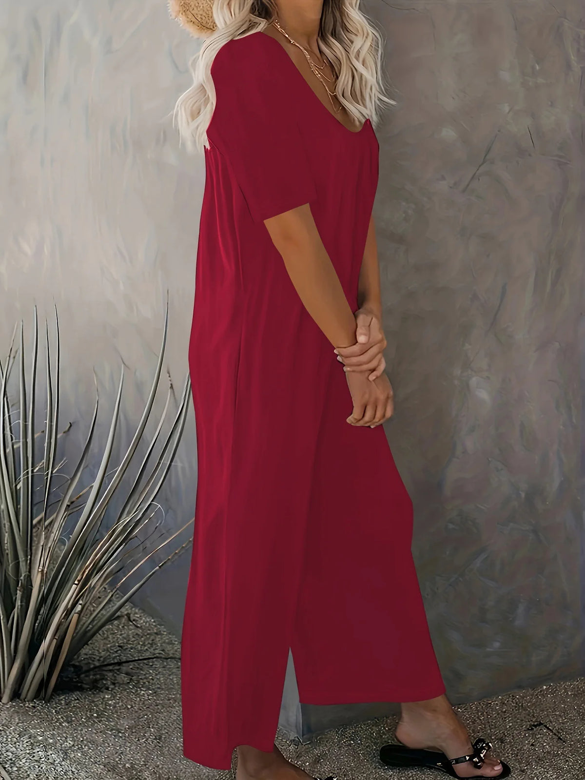 Sizes to 5XL  Jumpsuit, Short Sleeve, U neckline, with pockets. 5 colors