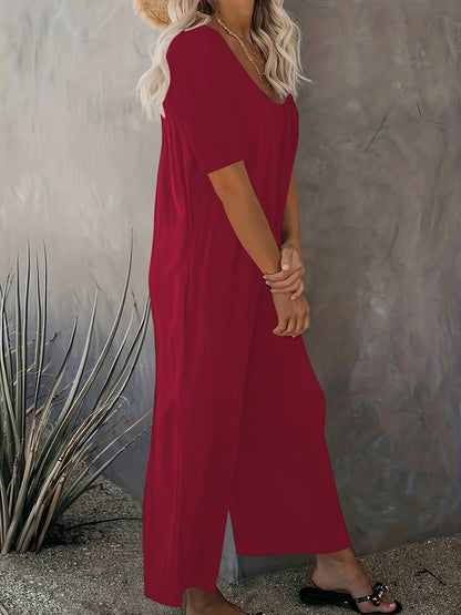 Sizes to 5XL  Jumpsuit, Short Sleeve, U neckline, with pockets. 5 colors