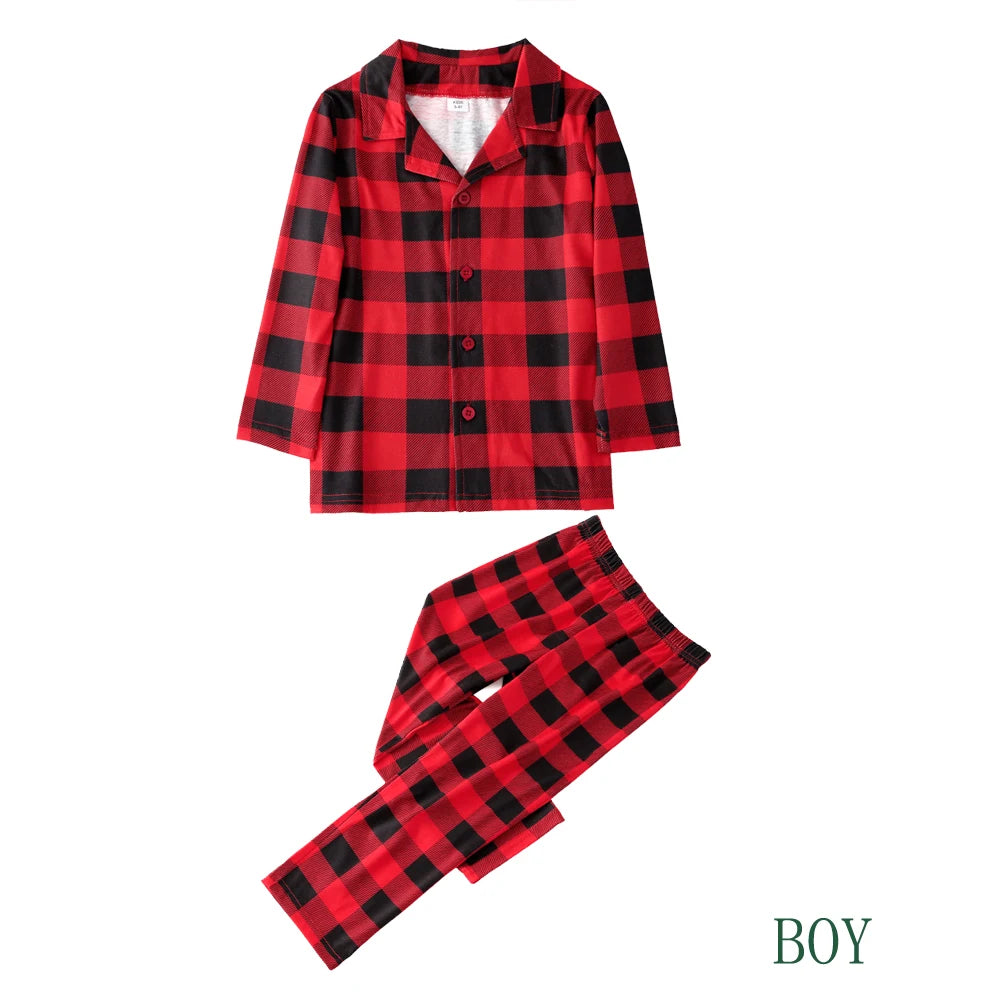 Christmas Family Pajamas Plaid Print Mother Father Kids Matching Full Sleeve, Button Shirt, Child's Set or Gown