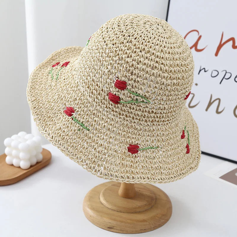 Wide Brim Crocheted Cherry Bucket Hat