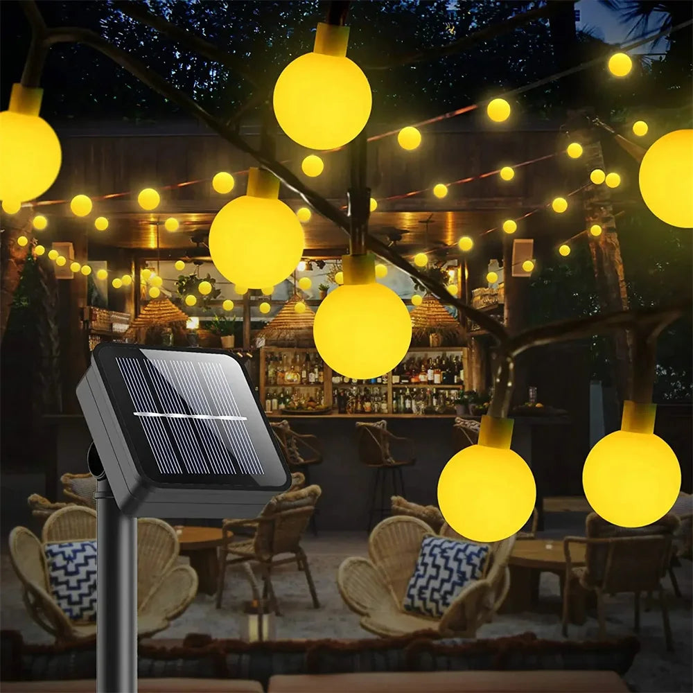 Frosted Globe Solar String Lights 100 LED IP65 Outdoor Fairy Lights