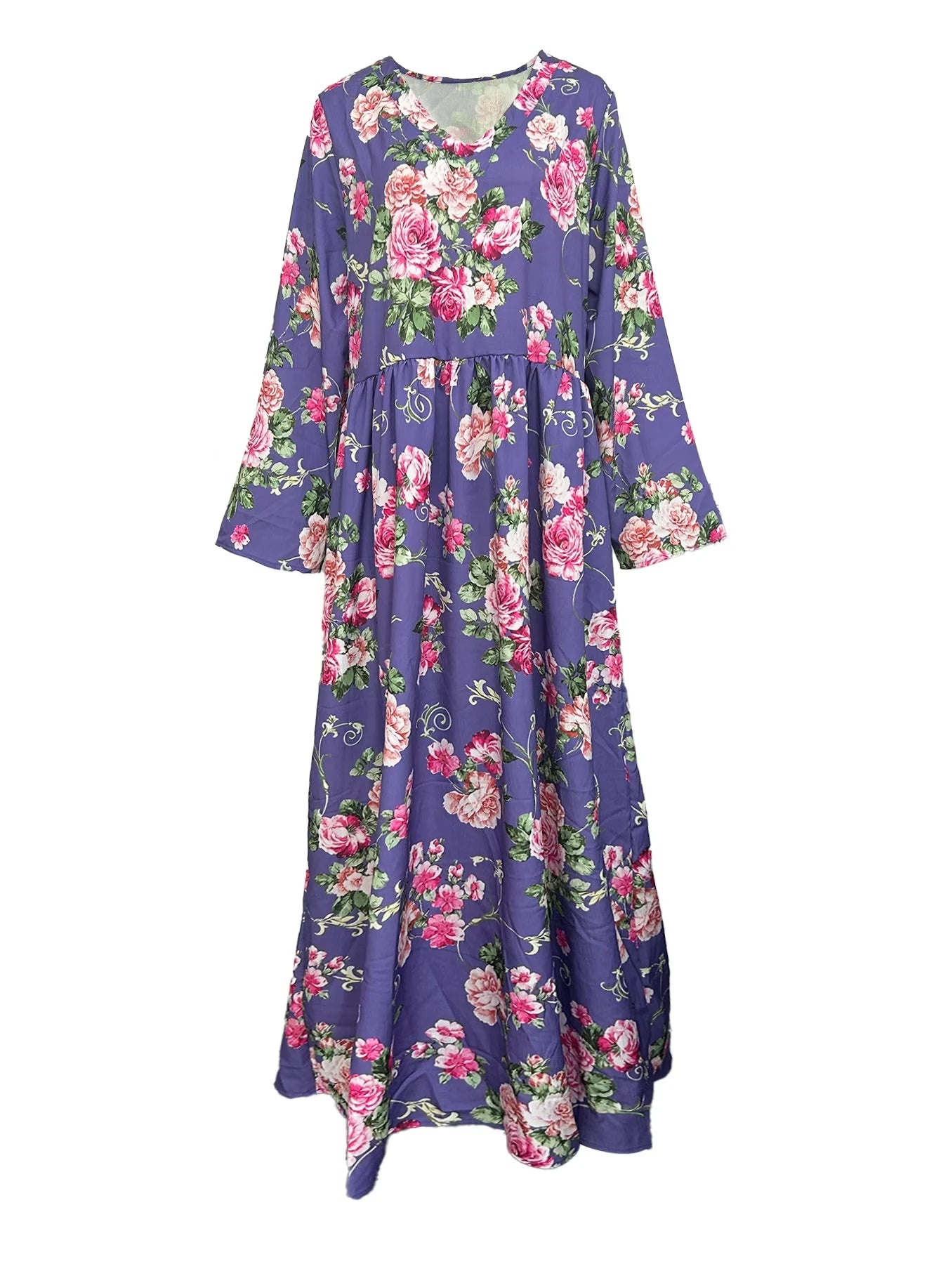 Sizes to 5XL Hot Sale Printed, V-neck, Long Sleeve dress with Pockets