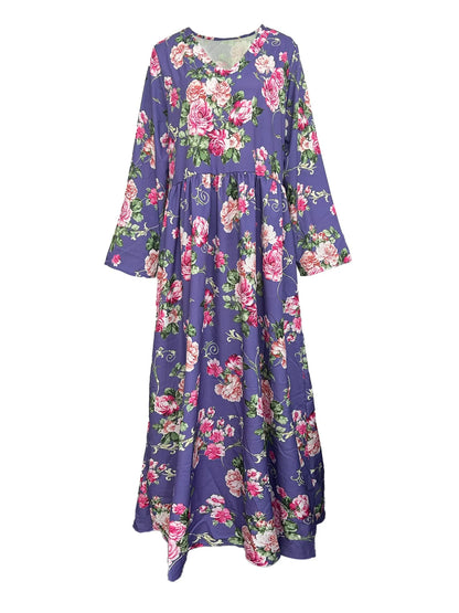 Sizes to 5XL Hot Sale Printed, V-neck, Long Sleeve dress with Pockets