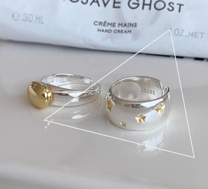 Sterling Silver Rings INS Fashion Vintage Hollow Lines  Adjustable  Jewelry