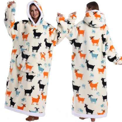 Super Long Flannel Pullover Night Shirt with Pocket and Hood, Super Snuggly for Men and Women, 12 Different Prints
