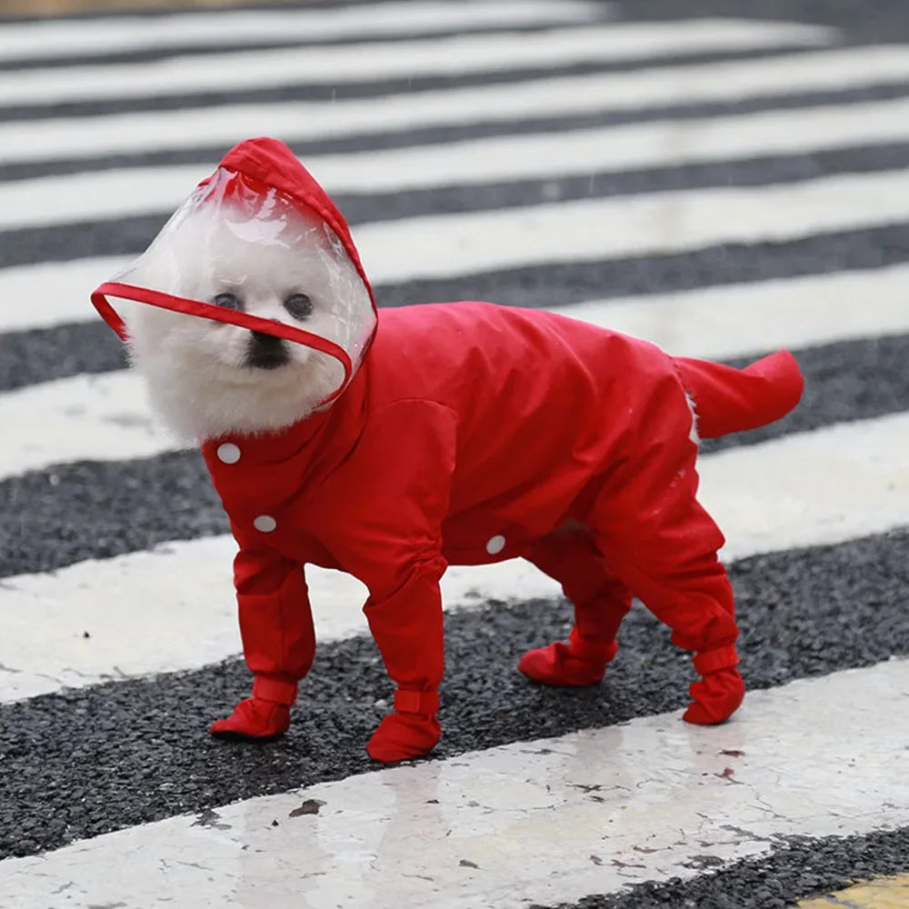 Waterproof Dog Coat with Rainproof Hood, Small Dog Raincoat with Rain Shoes, Overall Jumpsuit