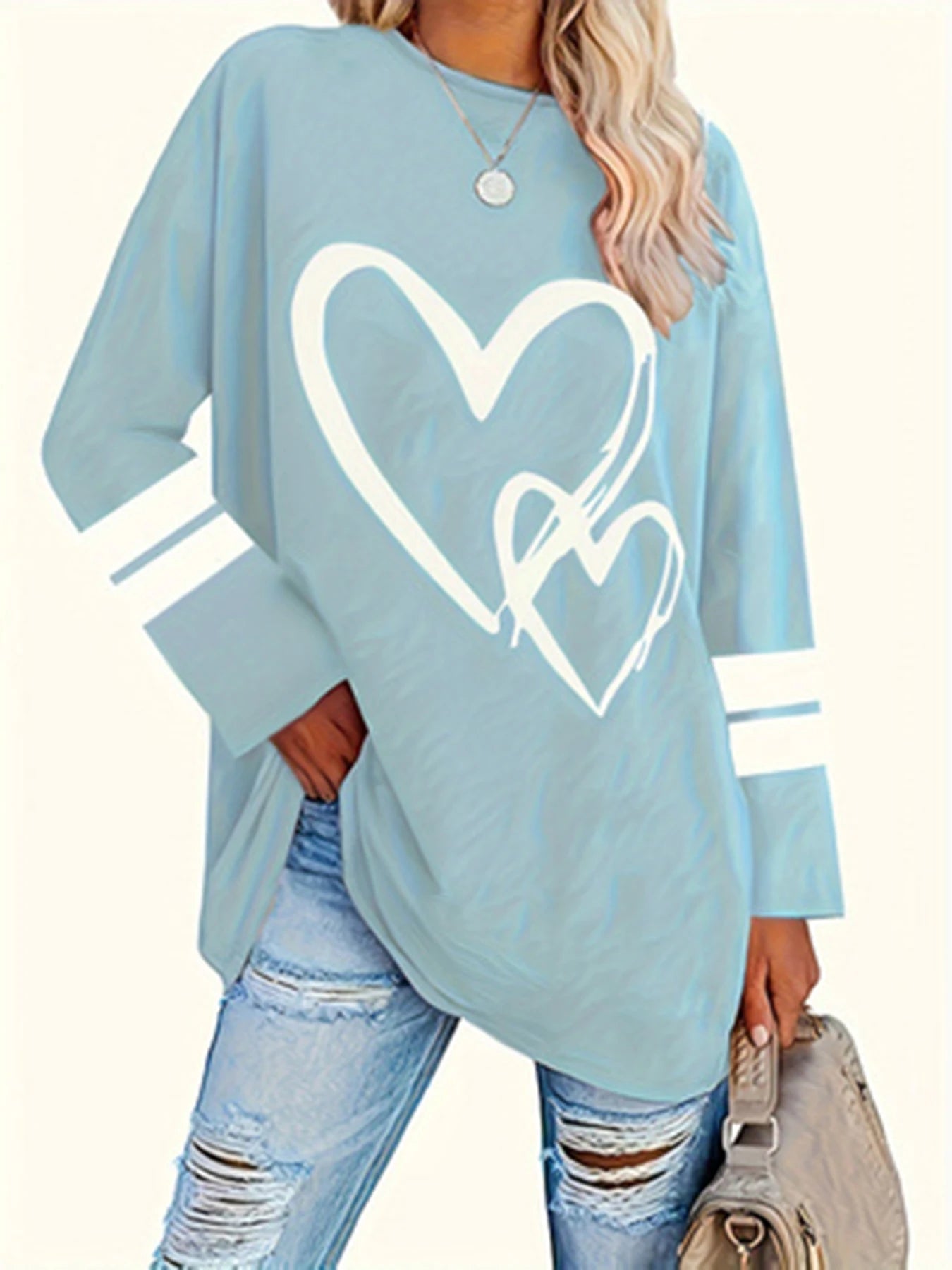 Plus Size eyelet hollow solid  heart-shaped printed long-sleeved Light Stretch, Casual.  Available in 6 Colors