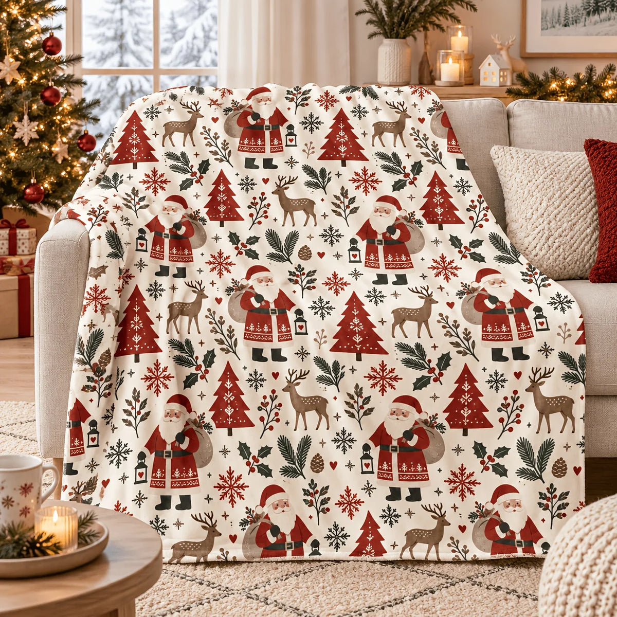 Christmas Holiday Throw Blanket Soft Flannel Christmas Gnomes.  15 Different Prints