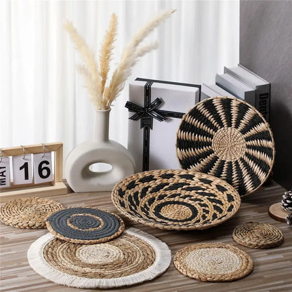 4/7PCS Boho Seagrass Rattan Wicker Handmade Wall Art