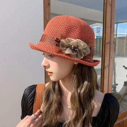 Knitted Breathable Fisherman Hat with flower