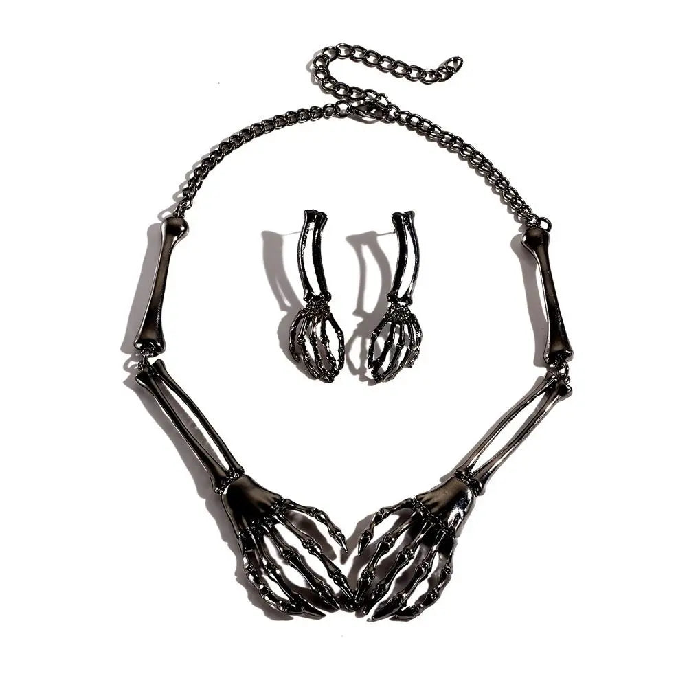 Halloween Skeleton Jewelry Gothic Skeleton Hands Choker and Earrings Set