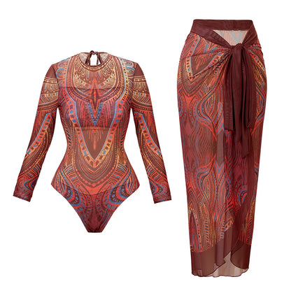 Long Sleeve Sheer Sun Protection One-Piece Swimsuit With Cover-Up. Various other designs