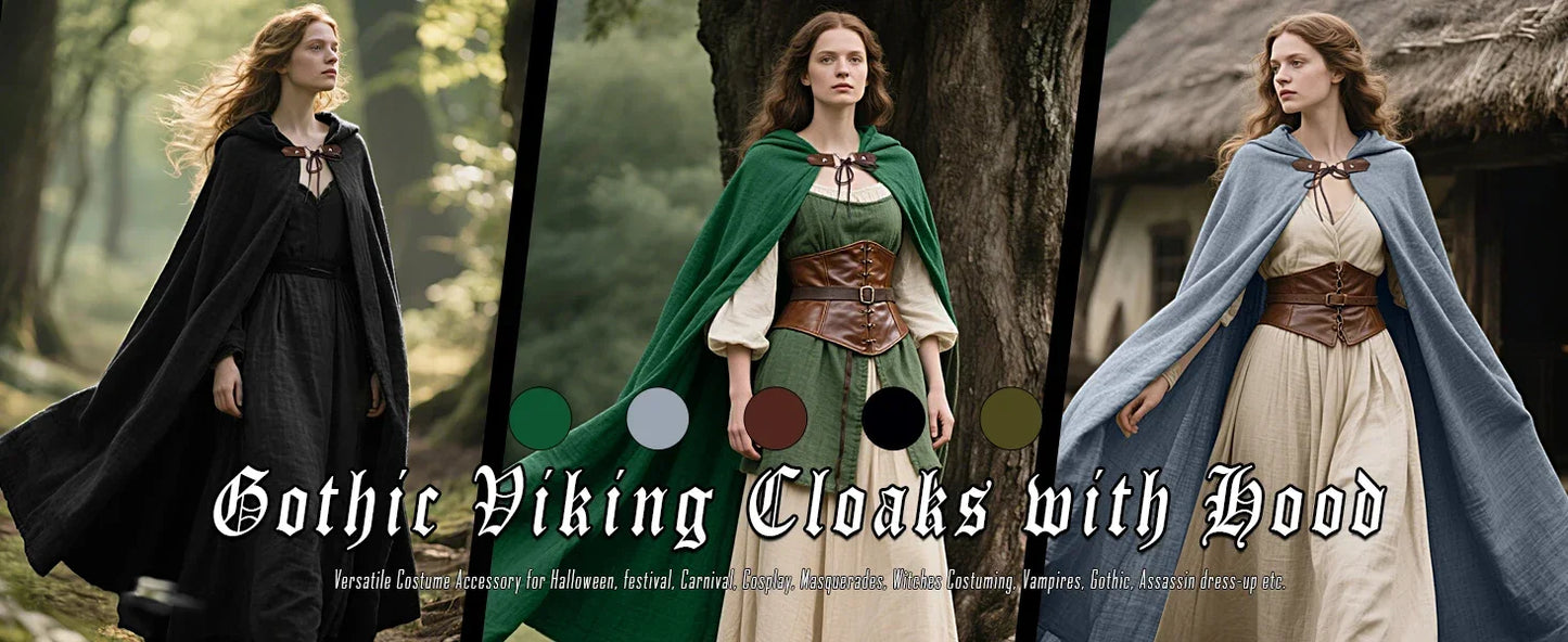 Medieval Hooded Linen Cloak, Renaissance Cape With Hood - Cloak Only in Various Colors