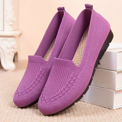 Women's Solid Color Knit Loafers Lightweight,  Anti Slip Flat Shoes for Casual Wear, Come in 4 colors