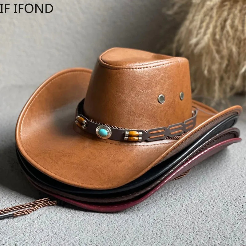 Faux Leather Western Cowboy Hats For Men and Women