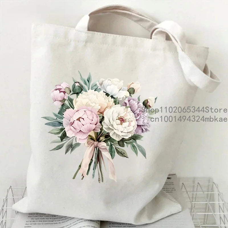 Aesthetics Peony Graphic Canvas Tote Bag . ALSO GREAT FOR GIFT BAG---WHY USE PAPER????