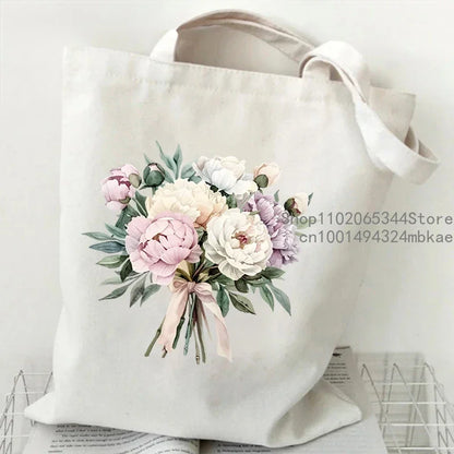 Aesthetics Peony Graphic Canvas Tote Bag . ALSO GREAT FOR GIFT BAG---WHY USE PAPER????