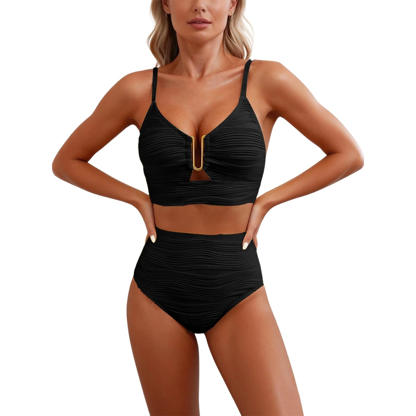 Sizes to XXL, 2 Piece Bikini,  Wire U Cutout in top,  High Waisted,  Variety of Colors
