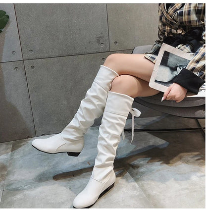 Knee High Boots, in Red, Black, and White, Tall Boots with Low Heel